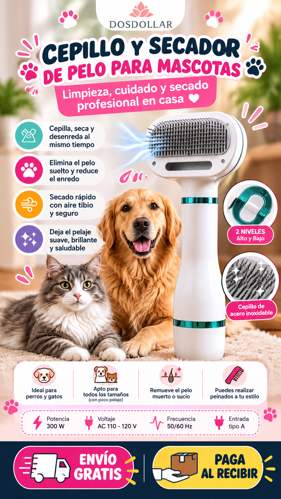 CEPILLO SECADOR PARA MASCOTAS