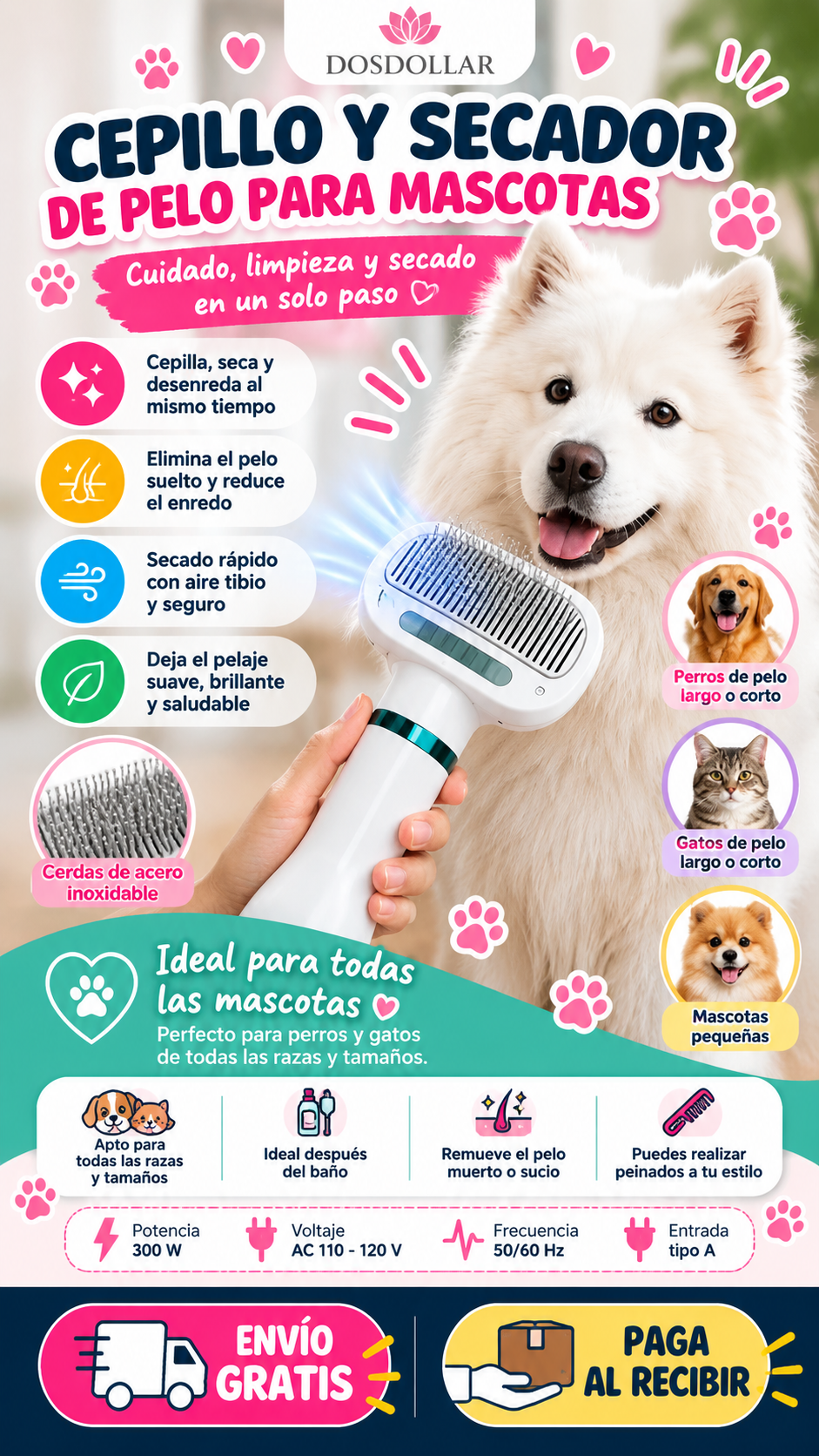 CEPILLO SECADOR PARA MASCOTAS