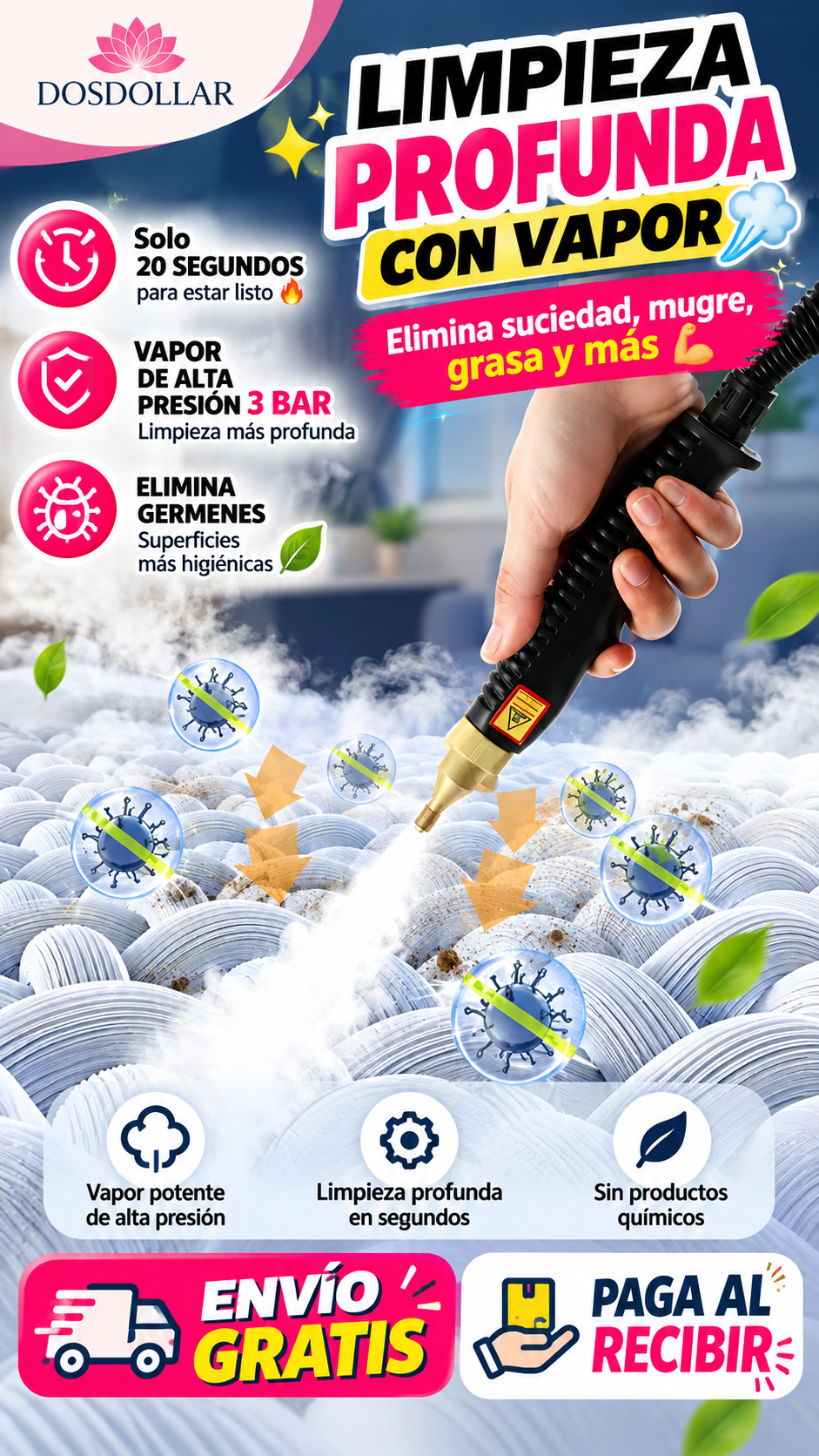 LIMPIADOR A VAPOR 2500W, ALTA PRESIÓN