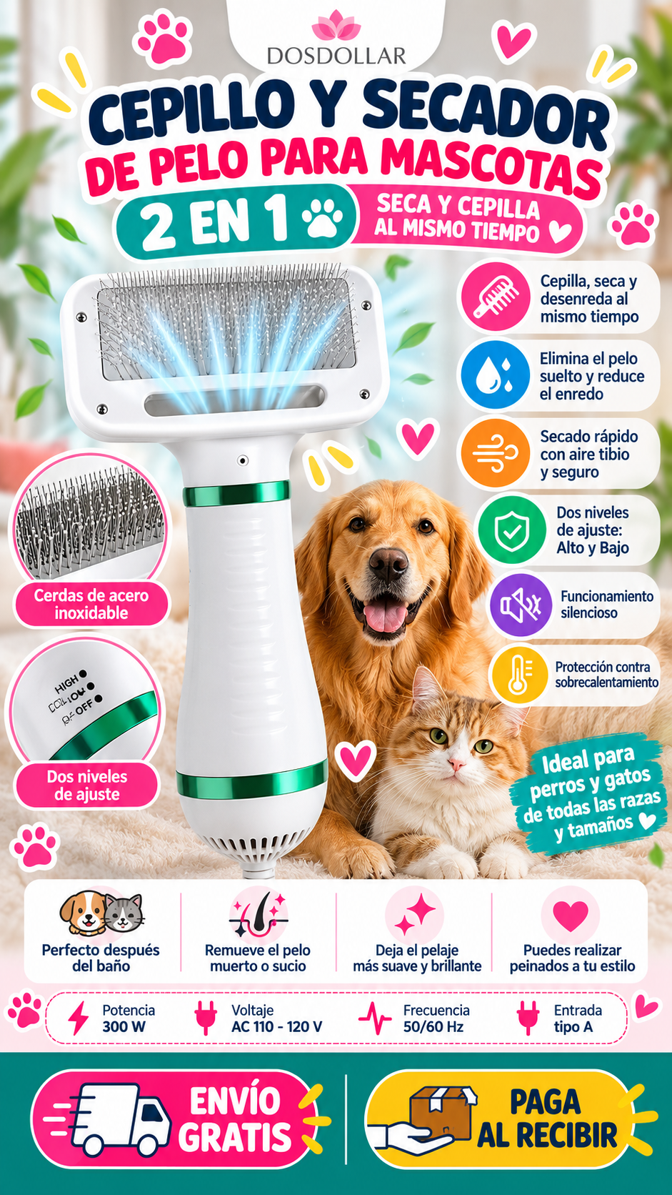 CEPILLO SECADOR PARA MASCOTAS