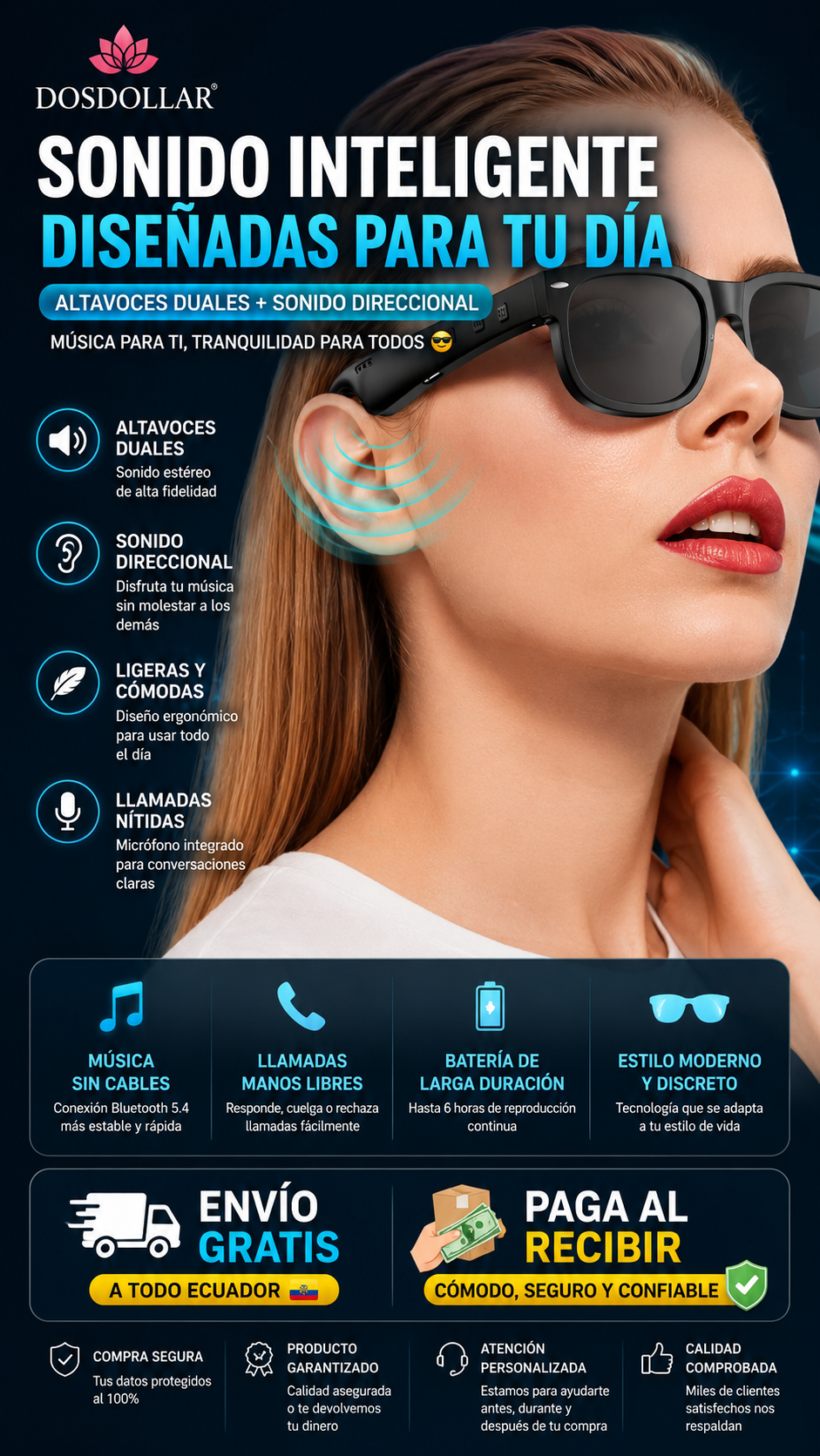 Gafas Bluetooth Audifono Interno