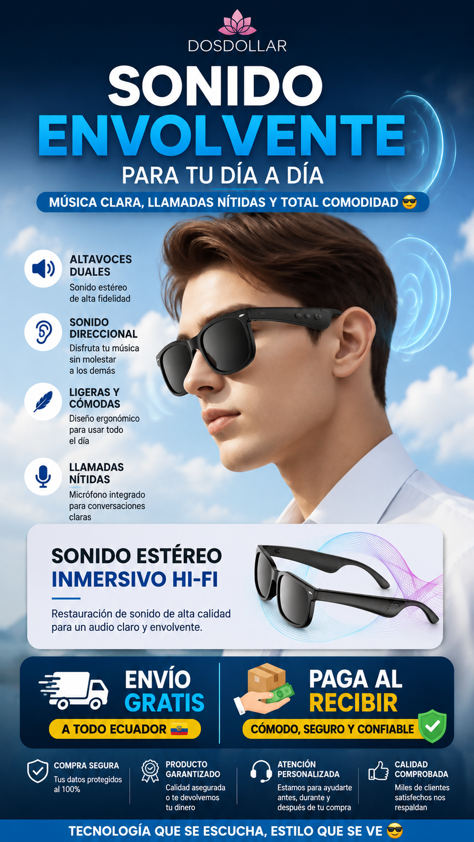 Gafas Bluetooth Audifono Interno