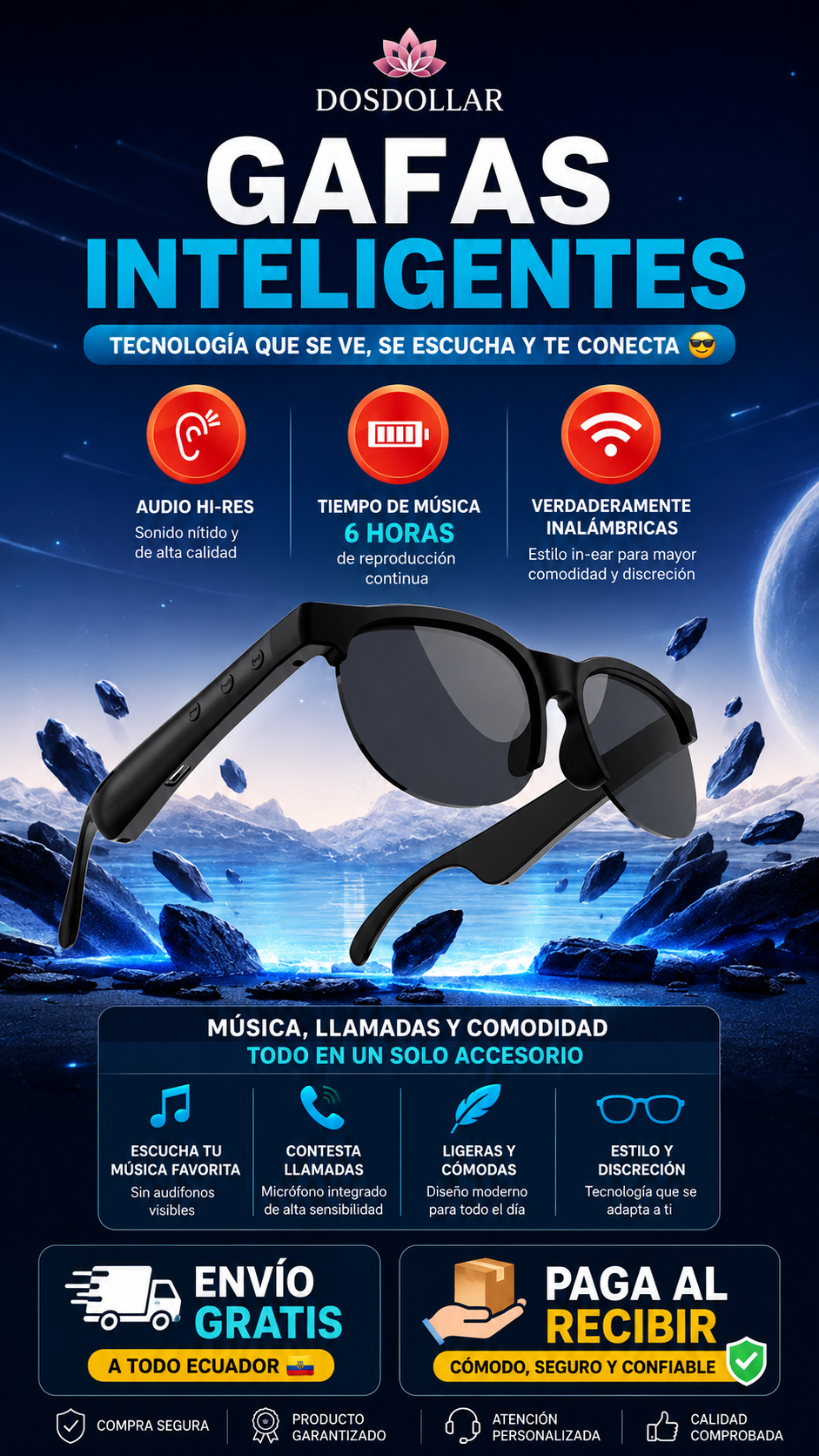 Gafas Bluetooth Audifono Interno
